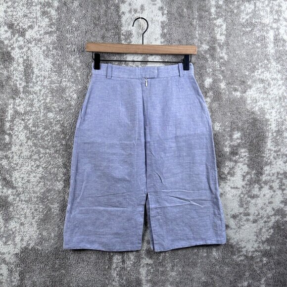 & Other Stories Skirt US 4 Blue Linen Leg Slit Midi Pleated Career Back Zip - Picture 1 of 11